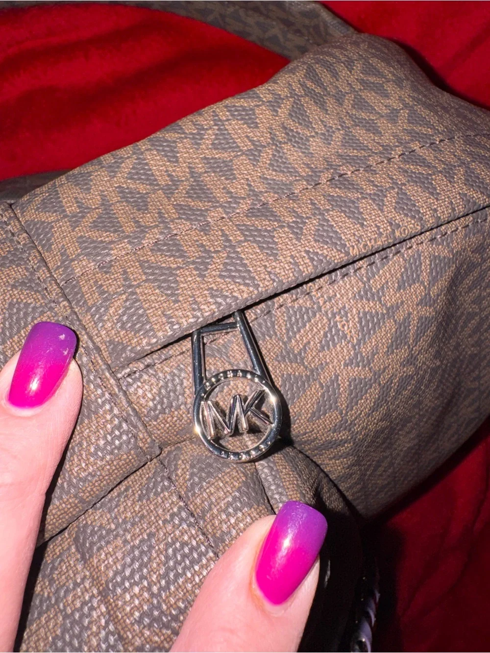 Michael Kors Brown Monogram Chain-Accent Backpack